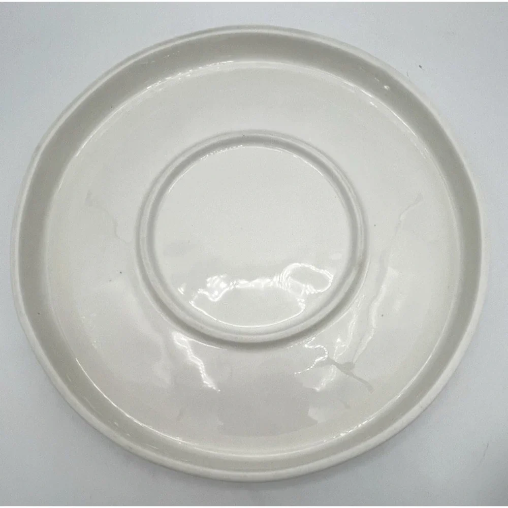 Slow Feeder Puzzle White Ceramic w/ Wood Stand Cat Dog Fish Design‎ 8.25